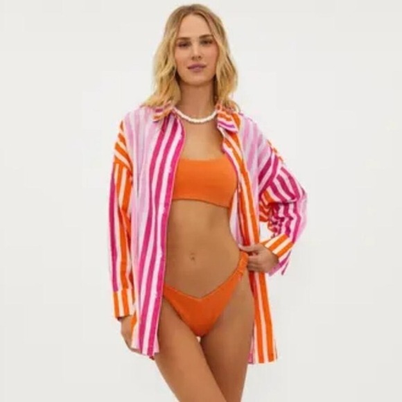 Beach Riot Alexa Coverup Button‎ Down Top Pink Orange Petite Large - Picture 5 of 6